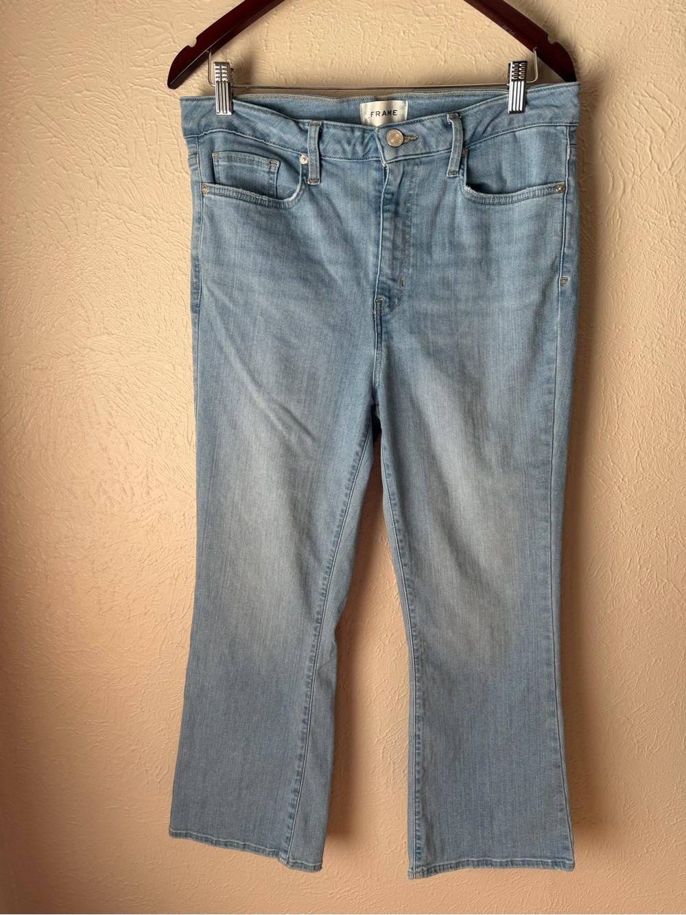 FRAME Le Crop Mini Boot Jeans Integrity Light Wash Stretch Denim Size 30